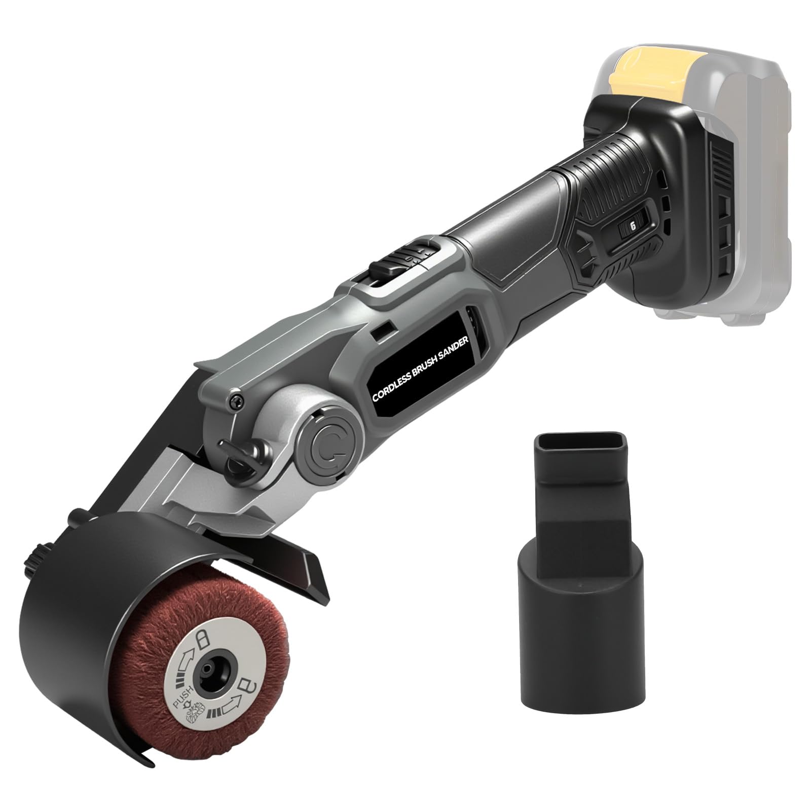 Satiniermaschine Schleifmaschine Bürstenschleif Bandschleifer Für Makita 18V Batterien, 60mm Bürstenkopf, 4000 U/min, 6 Geschwindigkeitsstufen, Verstellbar 0-45°, Metall Holzoberflächenbearbei