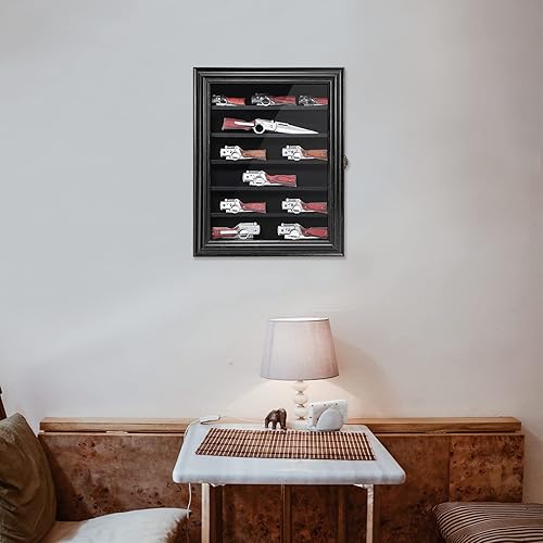 Miniatura 8 de Estuche para cuchillos de bolsillo, caja de cuchillos de 6 filas con vidrio templado HD, soporte plegable militar para cuchillos con 2 ranuras