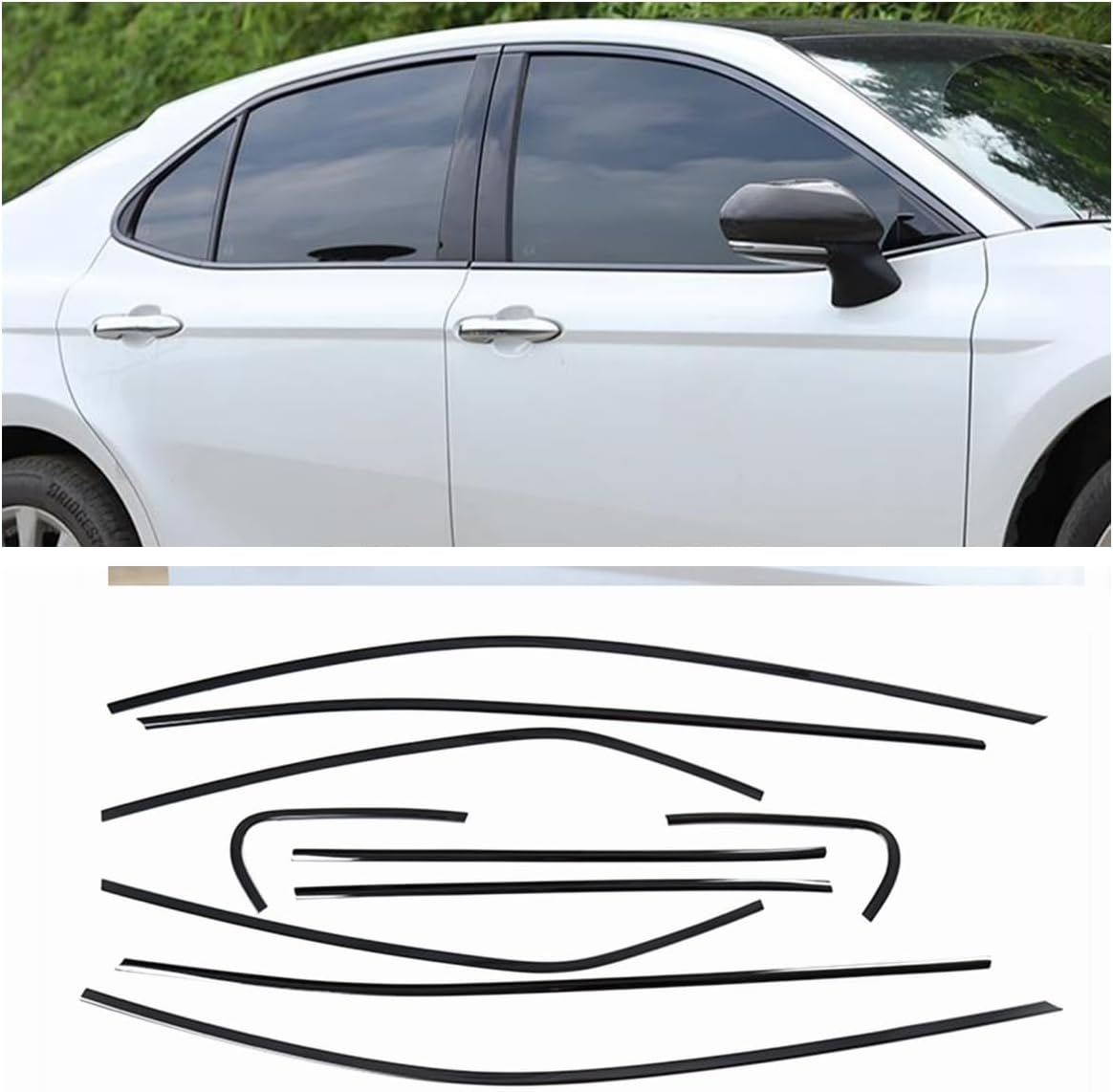Window Trim Strip Sticker Cover for Toyota Camry 2018-2024 Stainless Steel Glossy Black