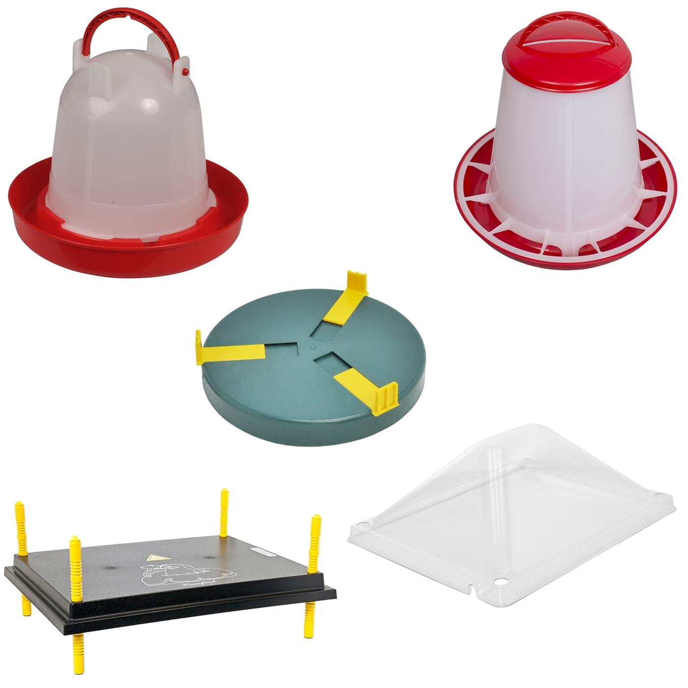 VOSS.farming Kükenaufzucht Komplettset für bis zu 45 Küken, 40x50cm Wärmeplatte und Abdeckung + Tränke + Futterautomat + Tränkenwärmer, effiziente Heizleistung, robust, Aufzucht Küken Frostschutz