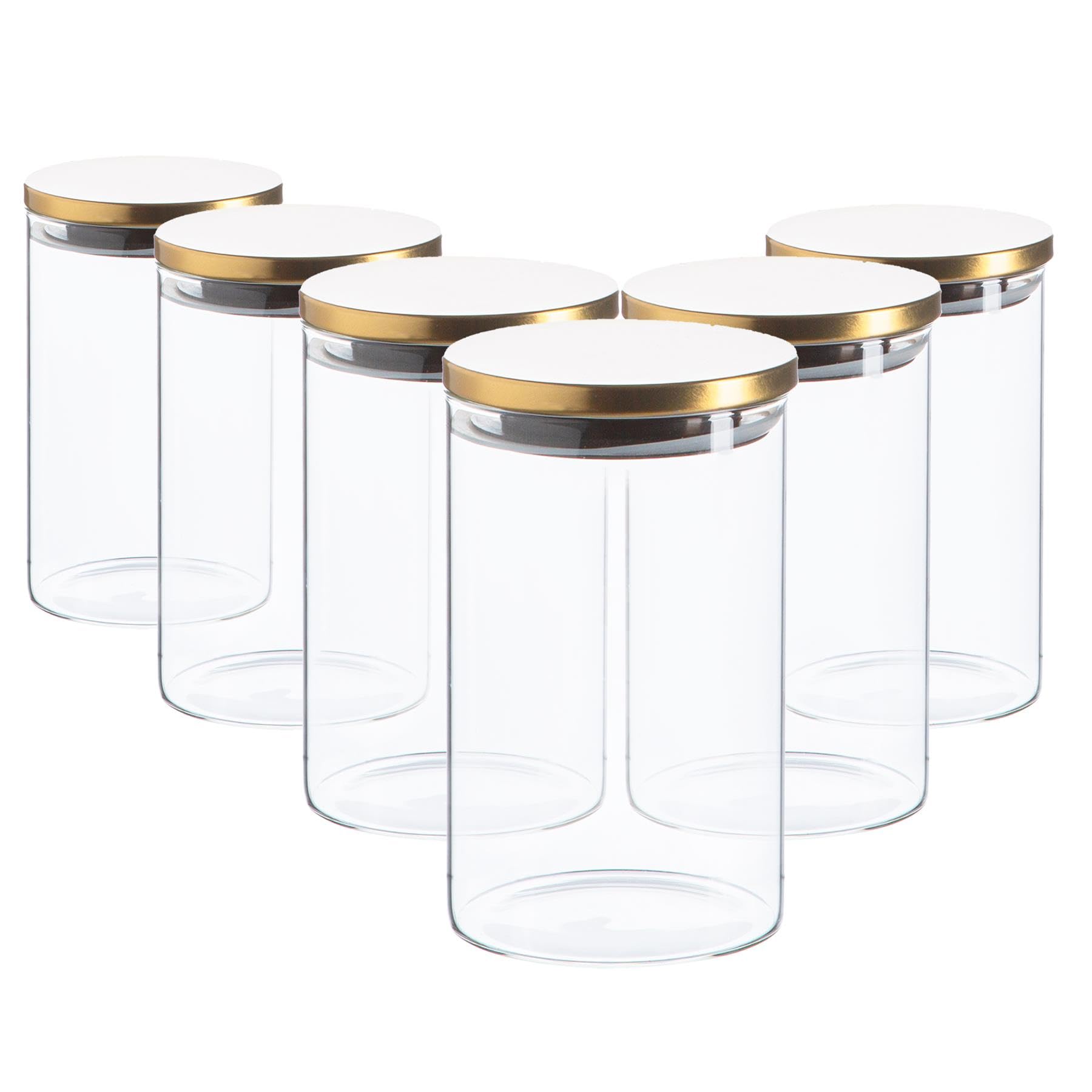 Argon Tableware Verre de Stockage Jars avec Couvercle métallique - Moderne Cuisine contemporaine de Stockage des Aliments Canister - Joint en Silicone - 1 Litre - Or - Lot de 6