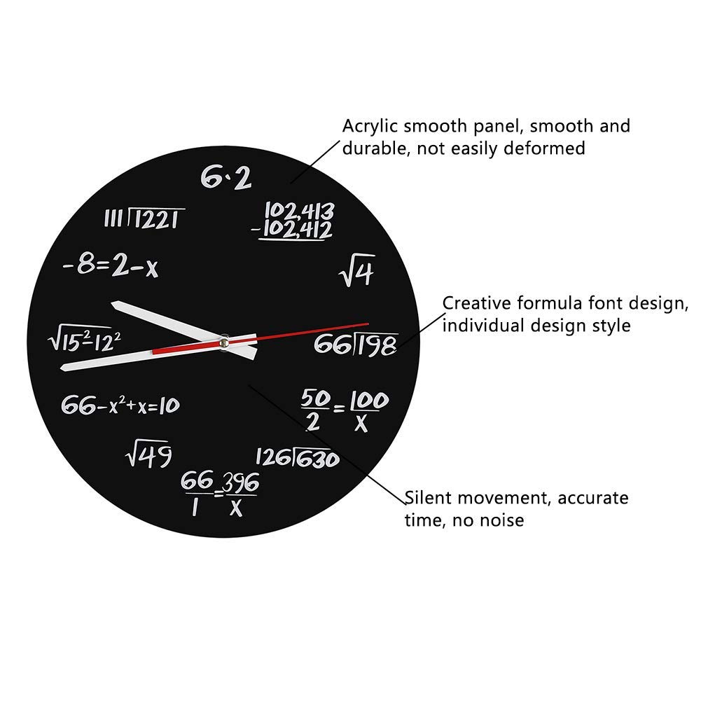 Orologio da parete in acrilico Orologio da parete matematico creativo Design unico Formule matematiche divertenti per aula, casa, ufficio decorazione moderna