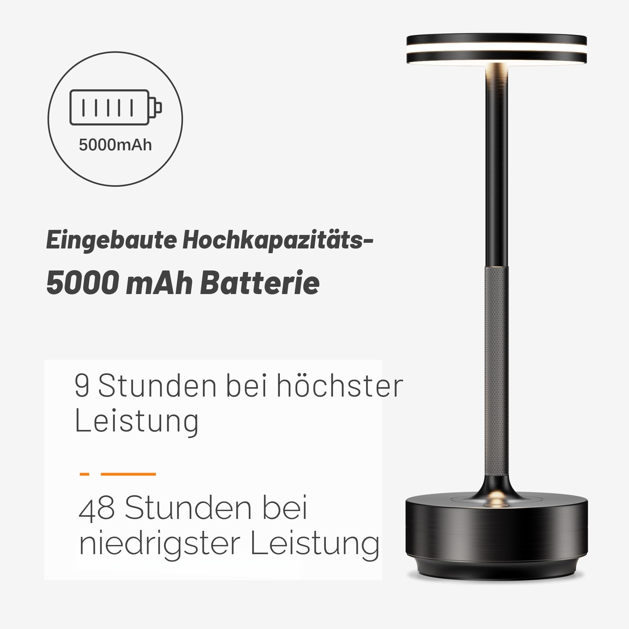 Hapfish 2 Stück LED Akku Tischlampe, 5000mAh Moderne Dimmbar Tischleuchte | Wasserdicht, 3 Farbtemperatur, Tischlampen Aufladbar für Indoor Outdoor Nachttisch Esstisch Terrasse (Schwarz)