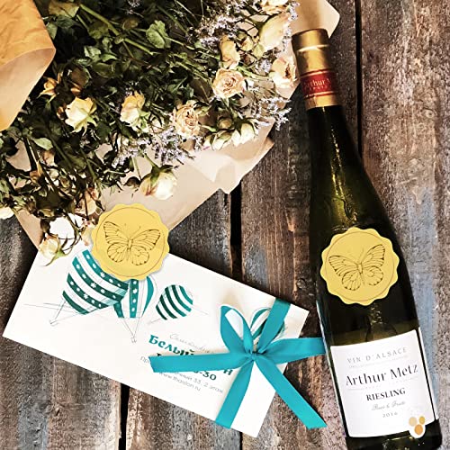 Craspire 100Pcs Gold Foil Certificate Seals Butterfly Embossed Gold Certificate Seals 2" Round Self Adhesive Embossed Stickers For Wedding Invitations Party Favors Envelopes Graduation Seals #TOP5