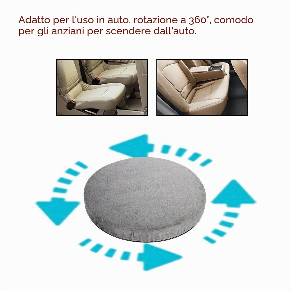 Greensen - Cuscino girevole ortopedico per sedile auto, piccolo 39 cm, cuscino girevole per anziani, cuscino per auto, divano, poltrona, sedia, antiscivolo, resistente fino a 70 kg