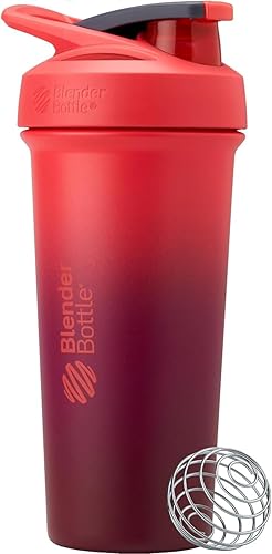 BlenderBottle Strada Sleek Shaker Cup - Botella de agua aislada de acero inoxidable con batidor de alambre, 25 onzas, Sangria Ombre
