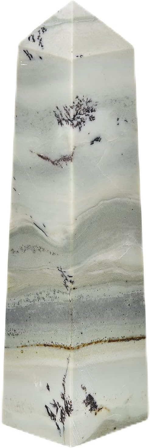 JIC Gem Natural Large Dendritic Jade Obelisk Tower Grass Jade Gemstone Tower Crystal Quartz Wand Tower Healing Crystal Energy Wand 1.3-1.8 Lbs