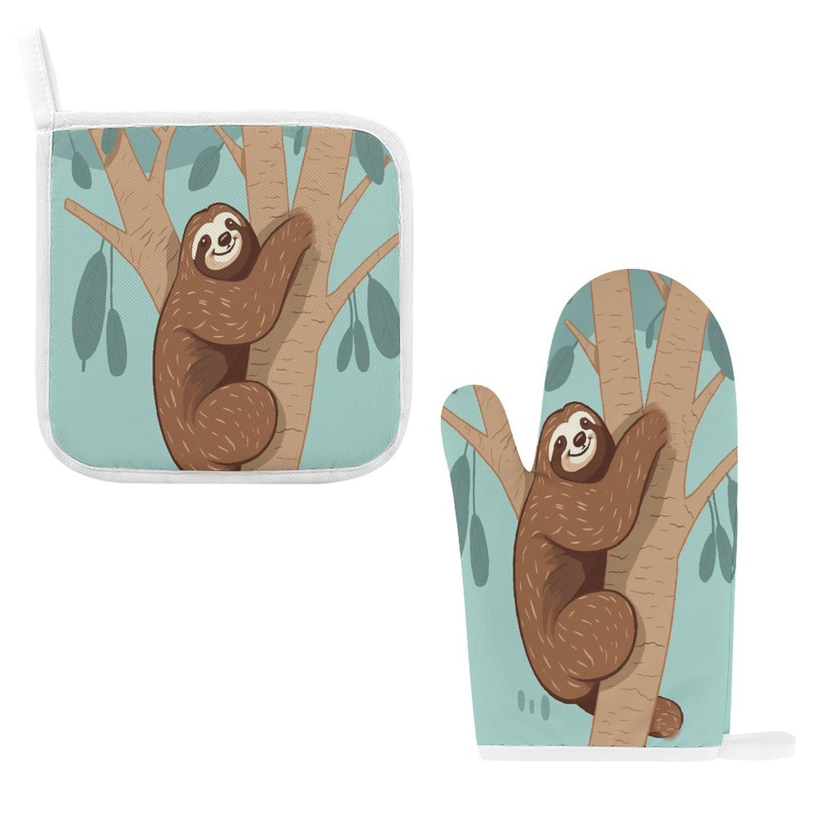 Btcowzrv Style Hug Tree Sloth Oven Mitts And Pot Holders 2Pcs Set