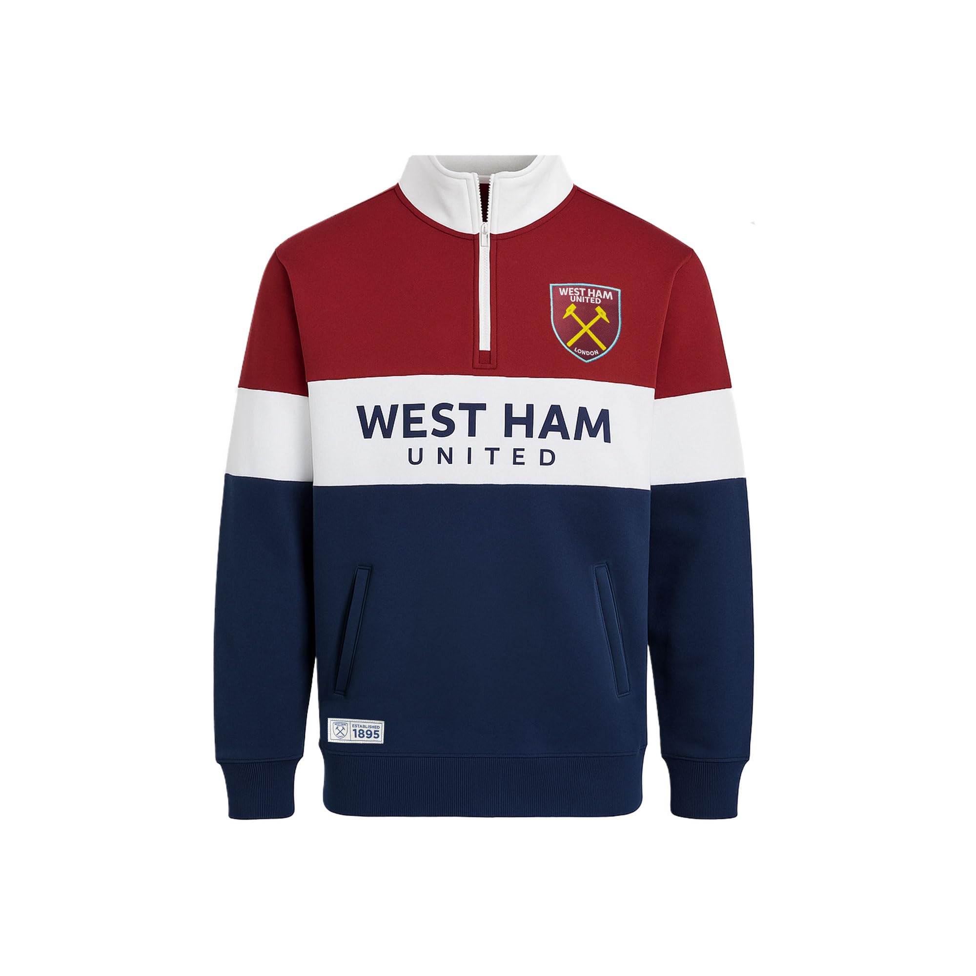 West Ham United F.C. Football Fans 1/4 Zip Sweatshirt, Adults West Ham Crest Casual Top, Mens Hammers Sweatshirt With Zip, WHU Supporters Match Day Top (UK, Alpha, M, Regular, Regular, Multicolor)