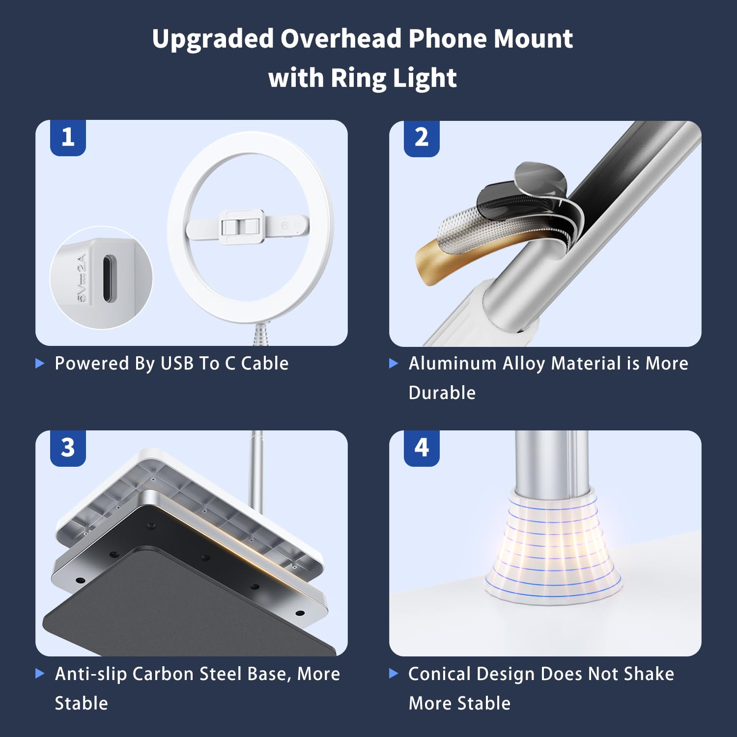 Ring Light Professionnel Smartphone Overhead 174cm, avec Trépied Idéal pour TikTok, Les Diffusions en Direct de Cours de Cuisine et Les Vidéoconférences.