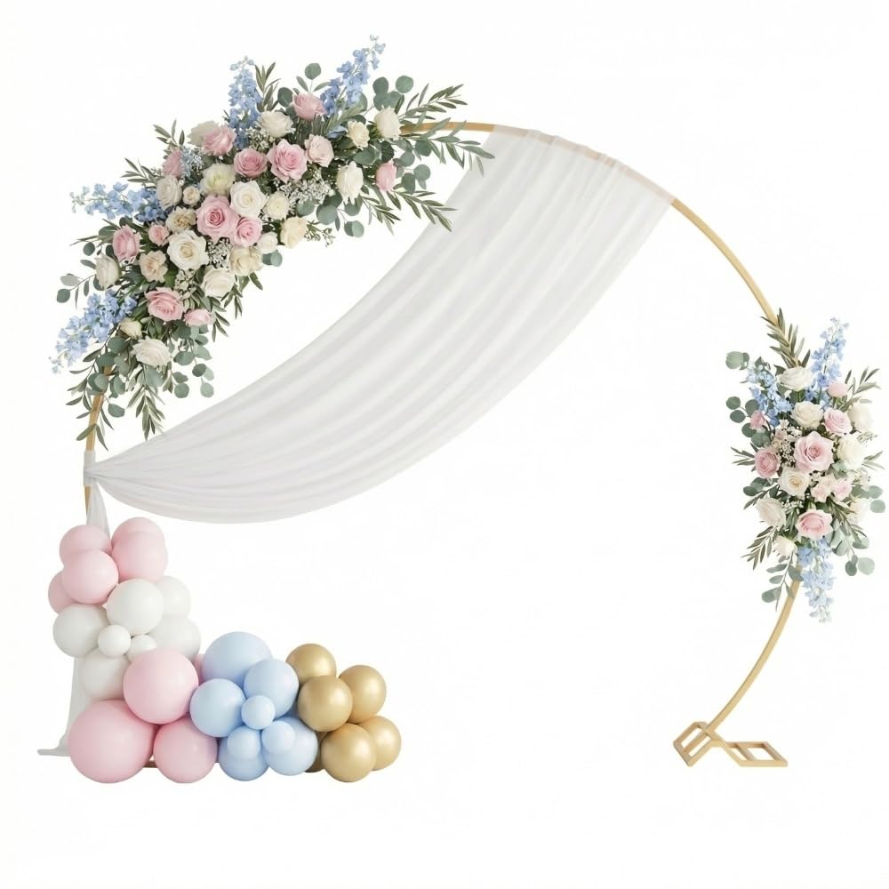TERRE JARDIN Arche à Ballons Ronde Métal Doré 244 x 213 cm - Support Arche Ballon Mariage, Anniversaire et Décoration Événementielle - Structure Stable avec Lestage