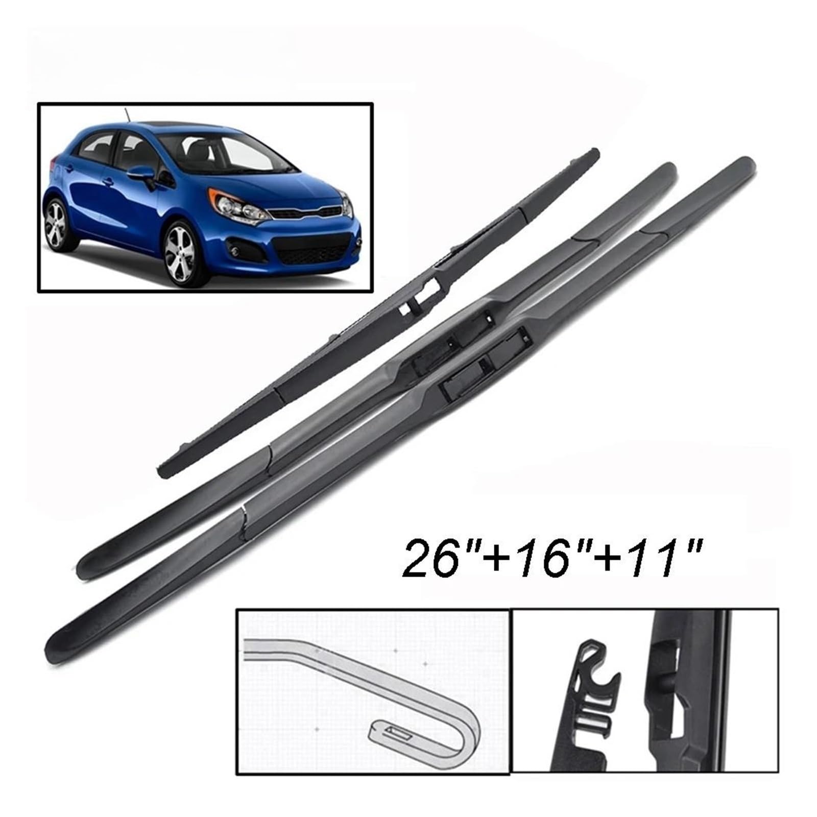 Juego de limpiaparabrisas Juego de escobillas limpiaparabrisas delanteras y traseras para Rio 3 UB para Hatchback 2011-2017