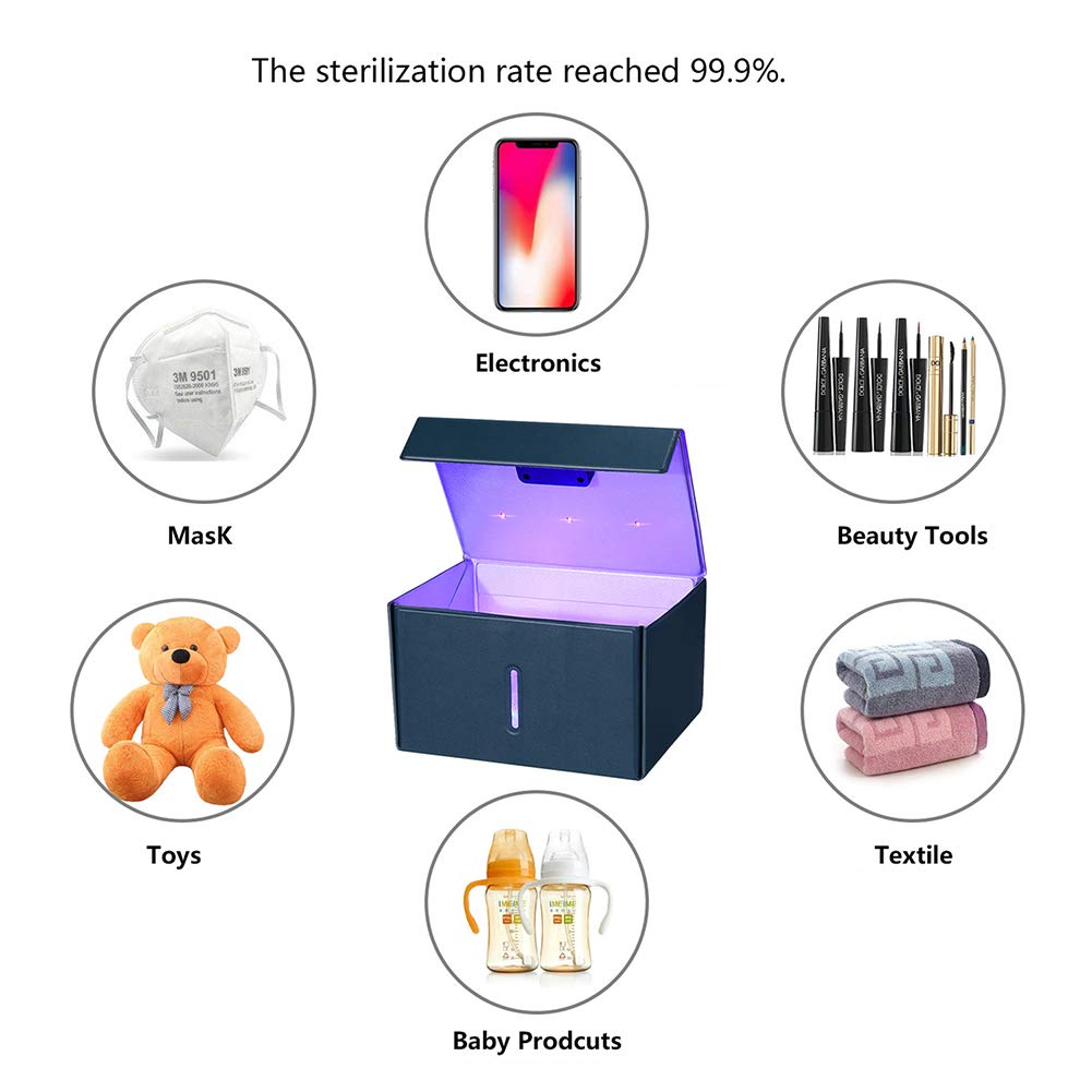 WSHA Recipiente de desinfección con luz Ultravioleta Caja esterilizadora UVC de Cuero portátil Bolsa limpiadora UV-C, para el hogar, el automóvil, los Viajes