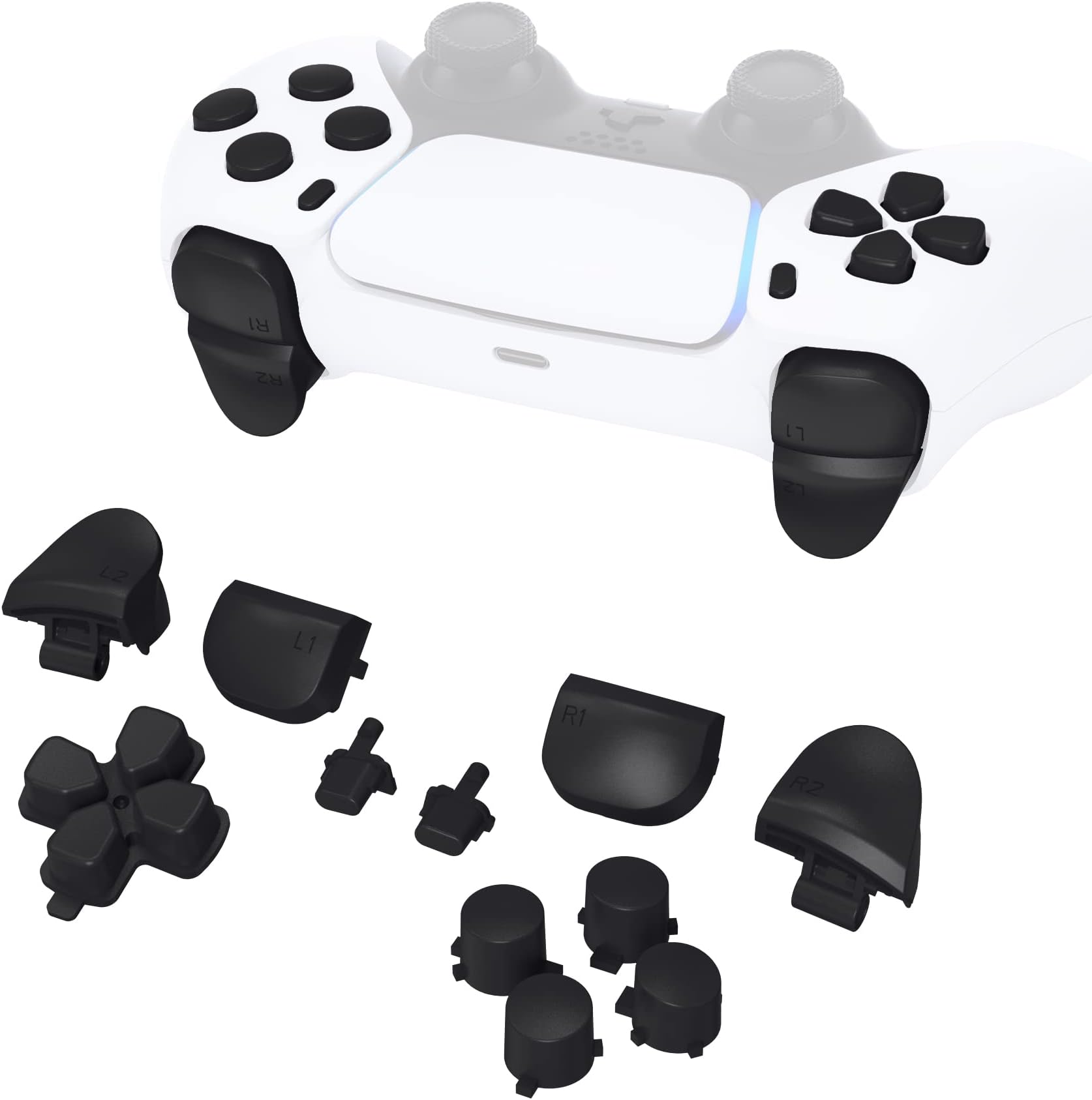 Replacement D-pad R1 L1 R2 L2 Triggers Share Options Face Buttons, Black Full Set Buttons Compatible with ps5 Controller BDM-010 & BDM-020