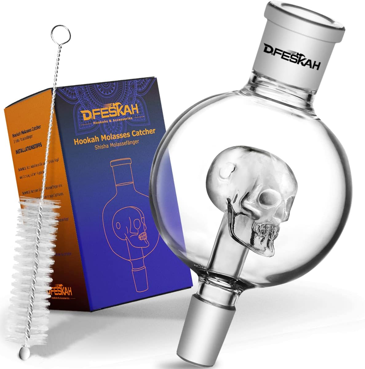 DFESKAH Calavera de cachimba de molasse, 18/8 de corte de cristal grueso, accesorio universal para la mayoría de las cachimbas