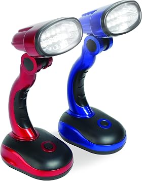 IdeaWorks Jobar International Set/2 LED Desk Lamps with Pivoting Heads and Handled Necks, Large, Red Blue