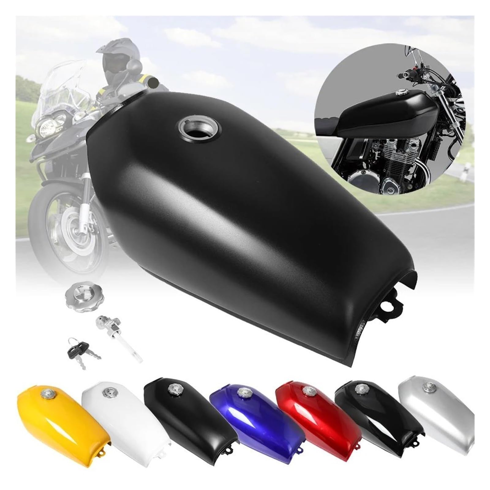 Amazon | 【全7色】 バイク用 汎用 9L (2.4Gal) ガソリンタンク