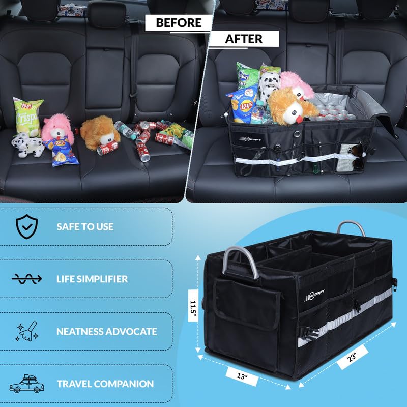Image of Neodrift Trunk Master Pro Without Cooler Bag - Multi-Compartment Car Organizer, Durable & Portable Polyester, Anti-Skid For Sedan, Suv, Minivan - Ideal For Cargo, Gifts, Toys, Automobiles, Black