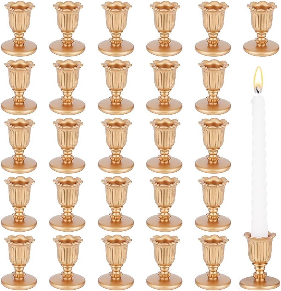 24 Pcs Vintage Candlestick Candle Holders, 1.95x2.44Inch Gold Candle Holder Gold Candles Stick for Mother's Day Wedding Party Anniversary Table Fireplace Home Decoration