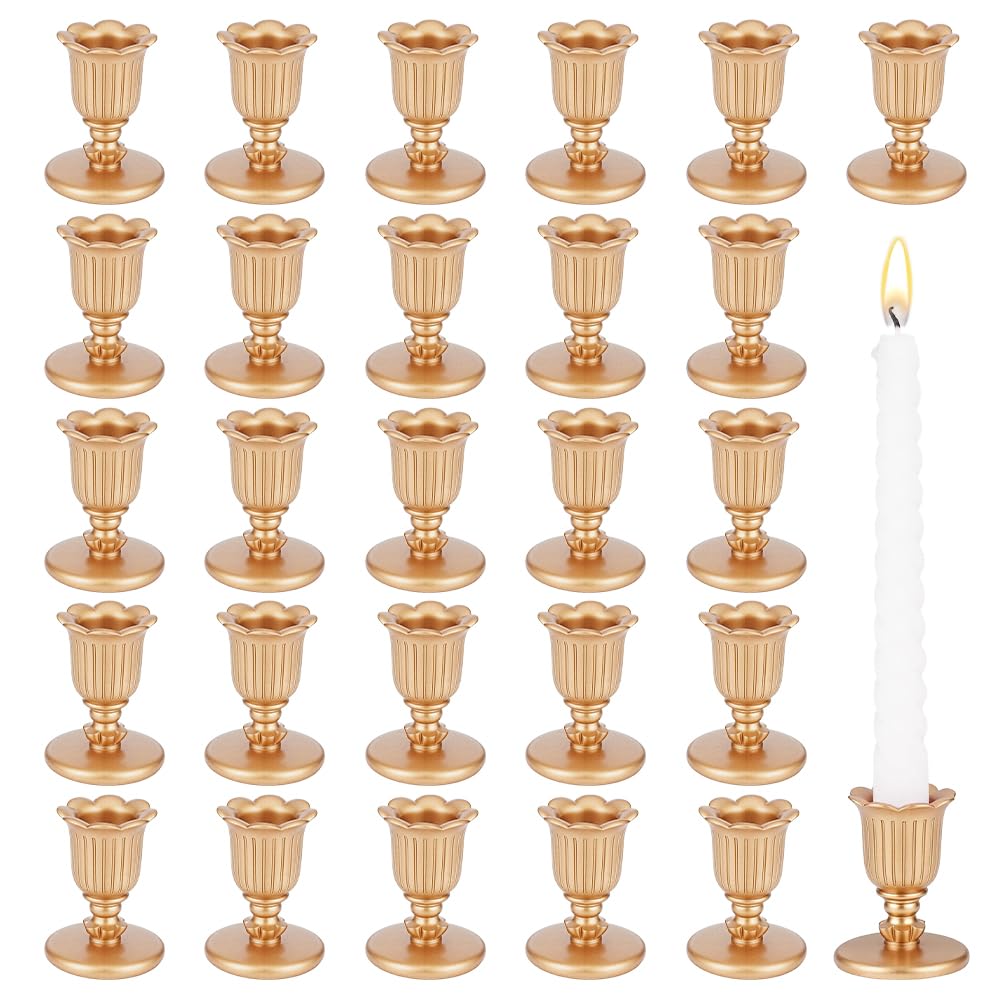 24 bougeoir Style Victorien Vintage Porte Bougie Doré de 4.95x6.2cm Bougies Dorées sur Bâtonnet pour Décoration de Table Cheminée Ou Maison Mariage Anniversaire