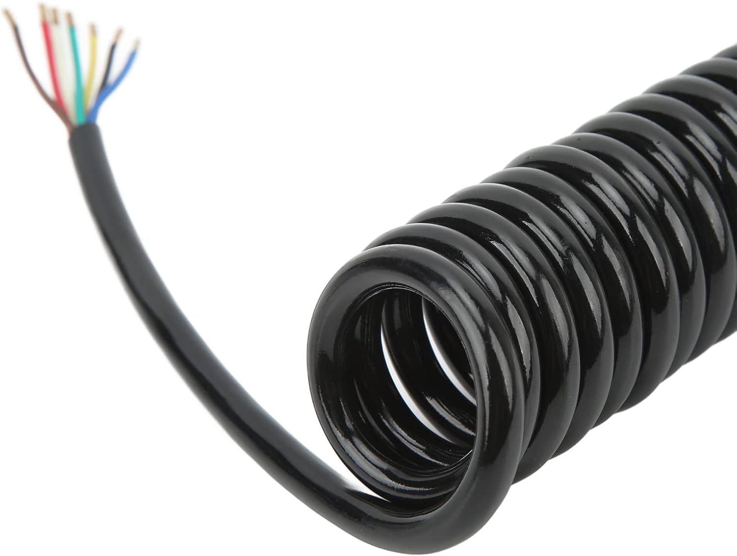 Trailer Extension Cable, 12.8ft 20AWG 7 Wires Coiled Cable for Tow Truck RV, Easy Installation Universal Fit Electrical Upgrade, 7-Pin Connector