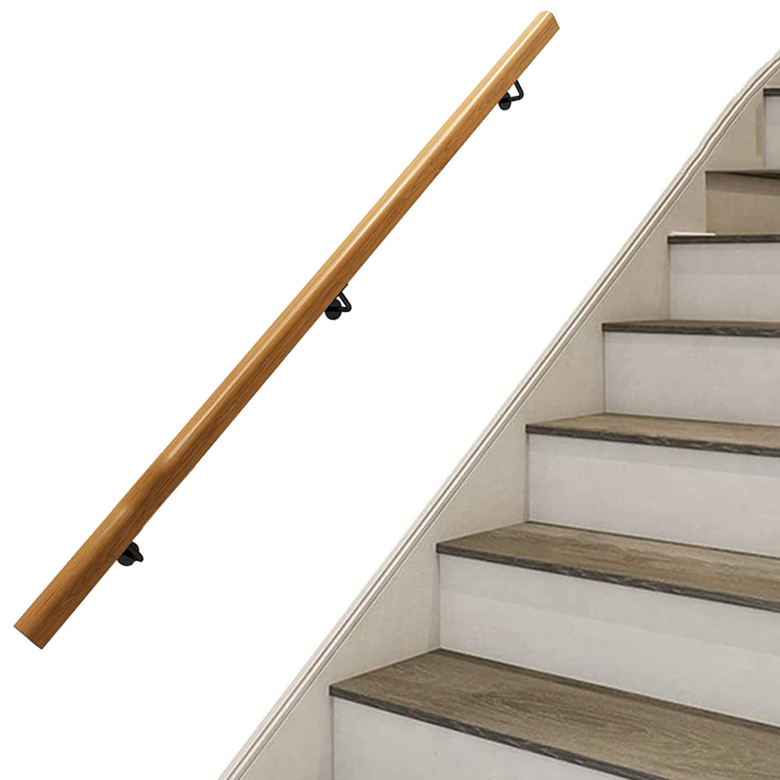 GLDYTVF 30cm - 450cm Wood Handrail Indoor Stairs Handrail Wall Mount Handrail with Sturdy Metal Barckets, Non-Slip and Comfty Handrail Barrier-Free Staircase Grab Bar for Elderly Grab Rail