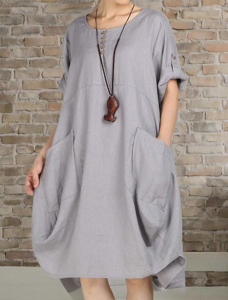 LaovanIn Women's Plus Size Tunic Dress Summer Cotton Linen T Shirt Knee-Length Dresses - Image 4