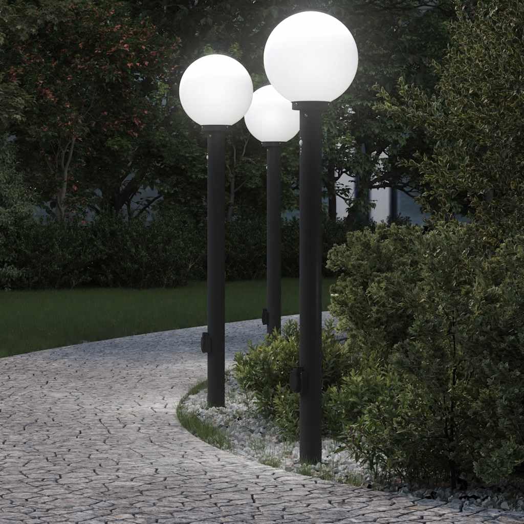 Zestaw 3 słupków z gniazdkiem, 120 cm, kolor czarny, IP44, lampa stojąca z czujnikiem ruchu PIR i wbudowanym gniazdem ze stali nierdzewnej, do ogrodu, na taras i wjazd