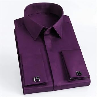 Wjnvfioo French Cufflinks Shirt Solid Hidden Button Men's Dress Shirt Formal Long Sleeve French Cuffs Shirts