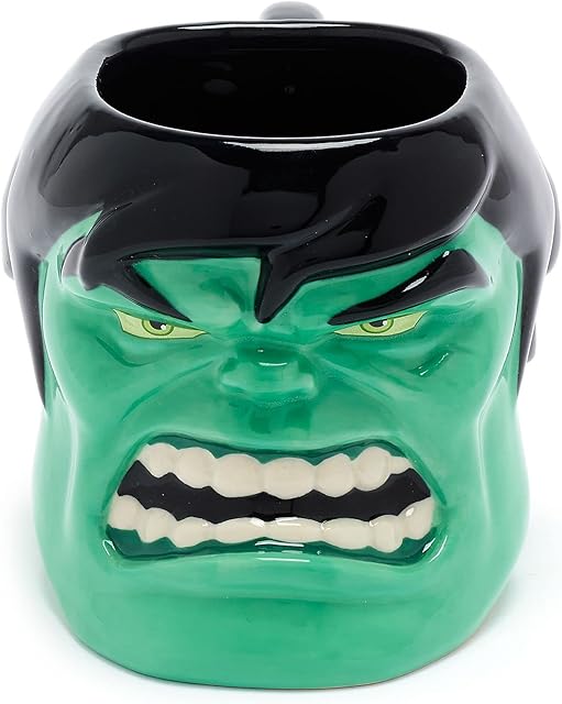 Disney Store Official Hulk Figural Mug, 485ml, Marvel, Superhero Stoneware Drinking Cup with Stylised Character Artwork, Gloss Finish and Sculpted Details
