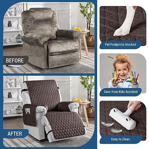Image of TAOCOCO 100% Waterproof Recliner Chair Covers, Non Slip Recliner Covers that Stay in Place, One-Piece Washable Reclining Chair Cover with Elastic Straps, Chocolate, Fits 30 inch Seat Width
