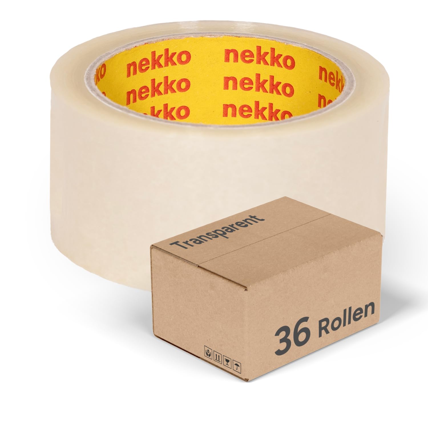nekko 36 Rollen Paketklebeband Transparent- Starke Klebekraft, Kein Einreißen, Leises Abrollen - Packband Verpackungsband - 50mm x 66m Klebeband