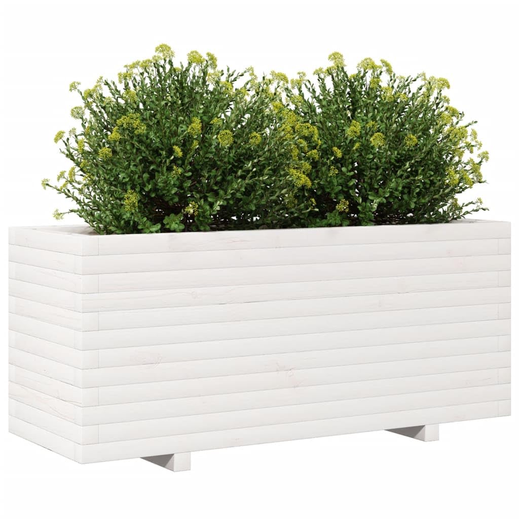Generic 110x40x49,5 Cm Biała Drewniana Donica Ogrodowa, Lite Drewno Sosnowe, Solidna Rama z dużą ilością Miejsca na Rośliny, Warzywa, Zioła i Kwiaty