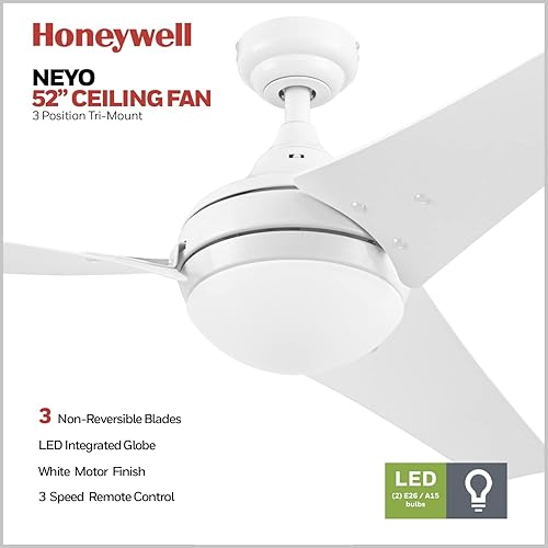 Miniatura 2 de Honeywell Ceiling Fans Neyo - Ventilador de techo LED contemporáneo de 52 pulgadas con luz, control remoto, cuchillas modernas de alto rendimiento,