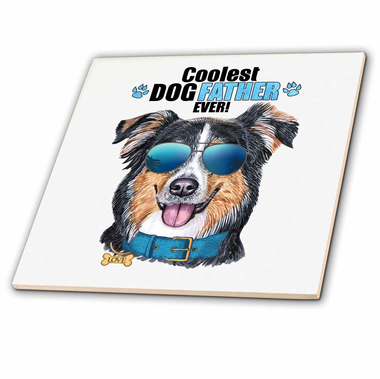 6 Inch Glass Tile - The Dog Dad Will Love This Cute English Shepherd in Blue Sunglasses Dogs Rule Collection
