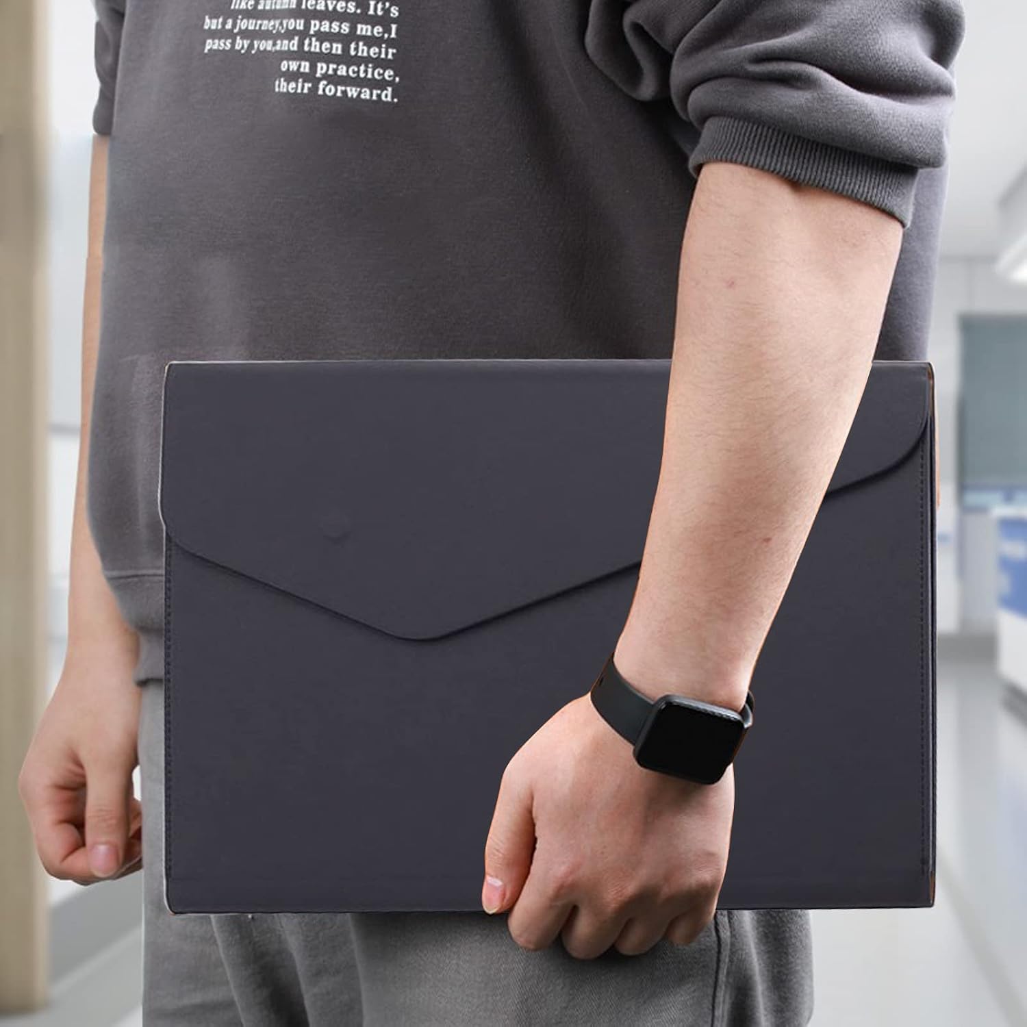 VANRA 1 Piece File Folders PU Leather Expanding Document Holder File Jacket Filing Envelope for A4 Letter Size Paper with Invisible Magnetic Closure Black thumbnail