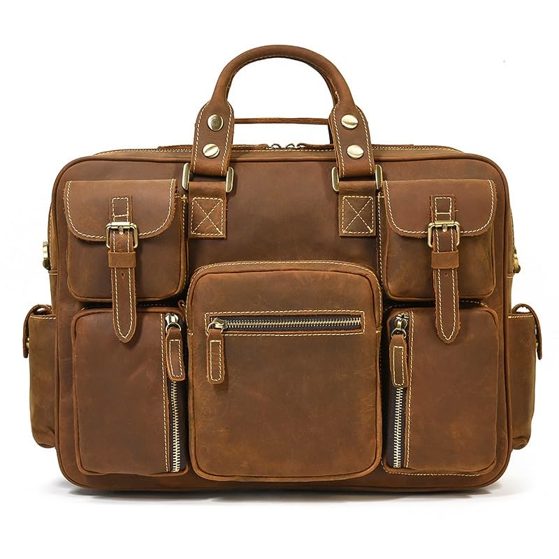 Vintage Briefcase Men's Leather Tote Multi-Pocket Travel Bag Top Leather Shoulder Bag Computer Bag2