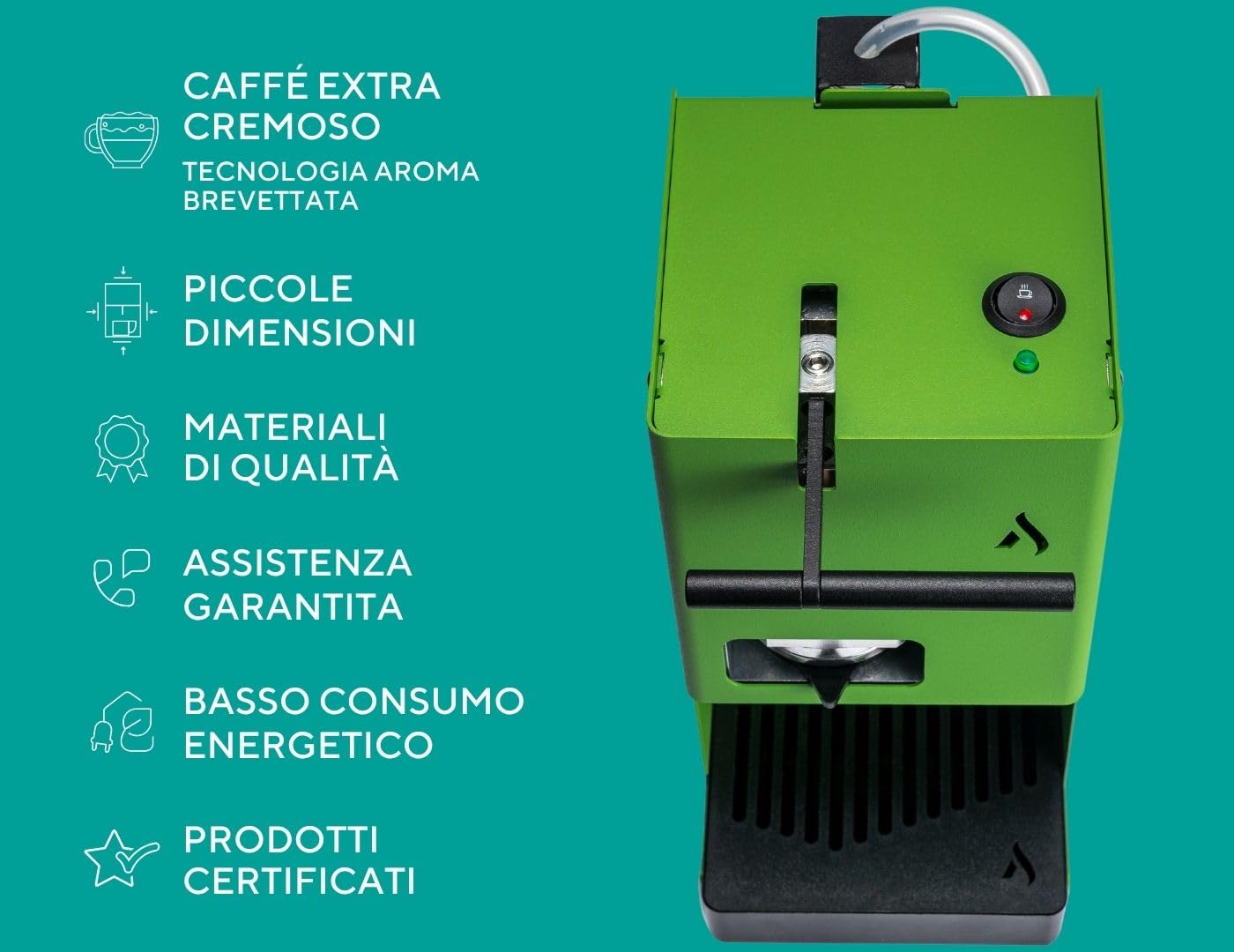 Aroma E.GO Macchina da Caffè a Cialde ESE 44 mm Nero, Salvaspazio | Serbatoio in Vetro, Porta Filtro Estraibile, Basso Consumo 380W, Made in Italy per Casa, Ufficio e Camper