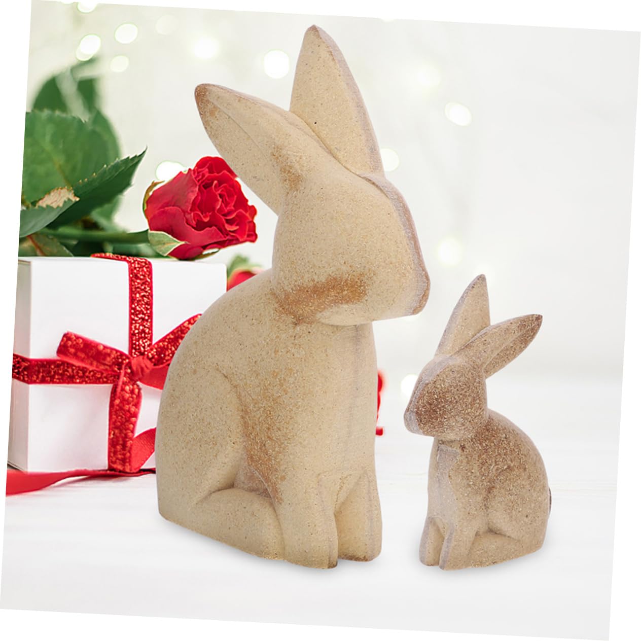 STOBOK Holz Hasenfiguren Flache Oberfläche 4 Stück Selbstgemacht zum Bemalen Kreative Osterhasen Deko Braun für Party und Bastelspaß