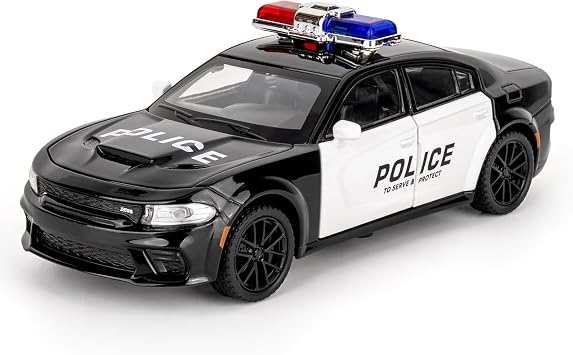 132 Dodge Challenger SRT Toy Model Car with Sound & Light, Toy Vehicle with Pull Back Function & Openable Doors - Premium Diecast Collectible with Realistic Details Police
