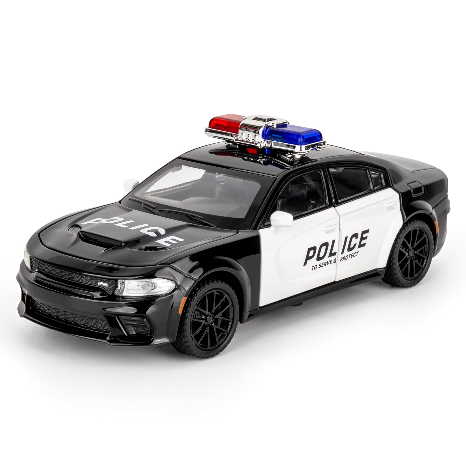 imtfzct 1:32 Dodge Challenger SRT Toy Model Car with Sound & Light, Toy Vehicle with Pull Back Function & Openable Doors - Premium Diecast Collectible with Realistic Details Police