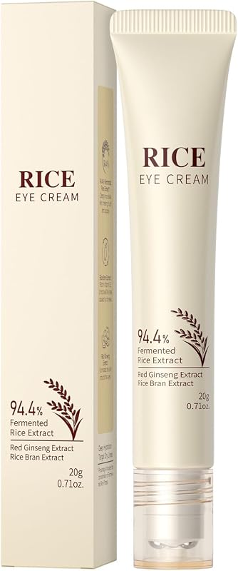 Rice Eye Cream, Moisturizing Eye Roller with Rice Ginseng Extract, Smooth Light Weight Fast Absorption Non-sticky Reduces Fine Lines Puffiness Bags & Dark Circles