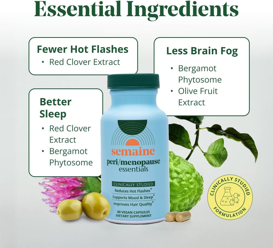 Semaine Peri/Meno Essentials - 60 Count Vegan Capsules - Clinically Studied to Ease Hot Flashes, Support Mood, Restore Hormone Balance - Non-GMO, Hormone-Free, Soy-Free