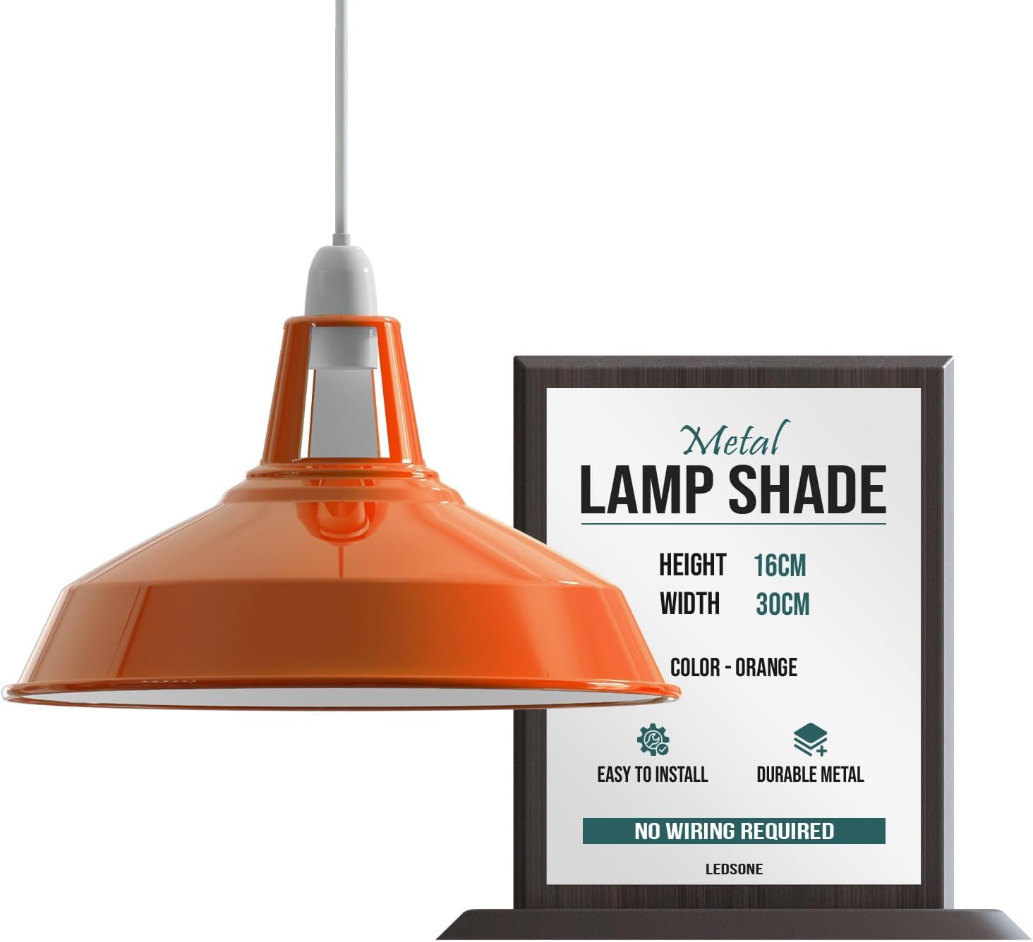 LEDSONE Industrial Pendant Lampshade Metal Orange 30cm Dome Shape Hanging Light Shade Easy Fit Ceiling Wall Table Lighting for Bedroom Hallway Office Kitchen Dining Room Bar