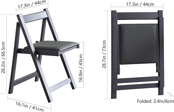 FUNROLUX Folding Dining Chairs with Padded Seats 2 Pack Wooden Folding Chairs for Kitchen Table Event Party Indoor 198LB Weight Capacity (Grey)