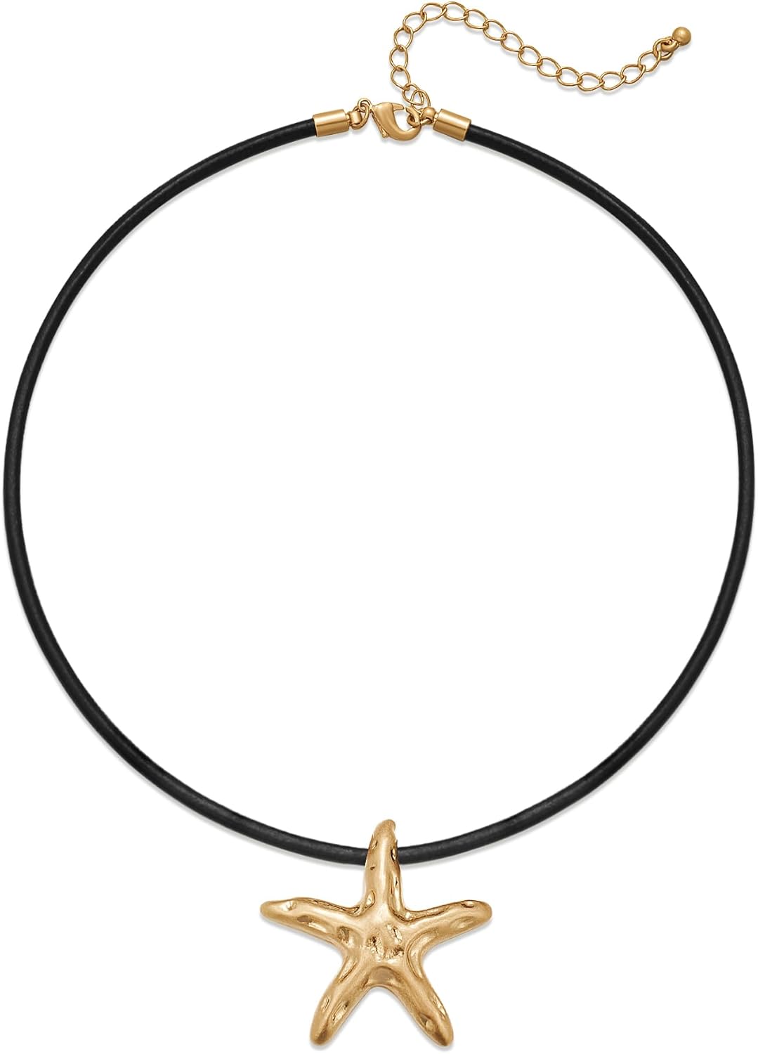 LILIE&WHITE Gold Pendant Necklace for Women - Conch Chain With Starfish and Black Leather - Ocean Chains Necklace