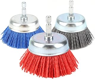 BaiNuo 3-Inch Assorted Cup Brushes - Abrasive Nylon Wheel Brush Set with 1/4inch HEX Shank, Cleaning Rust, Stripping and Abrasive, for Drill Attachment 80# 120# 240# (3pack)