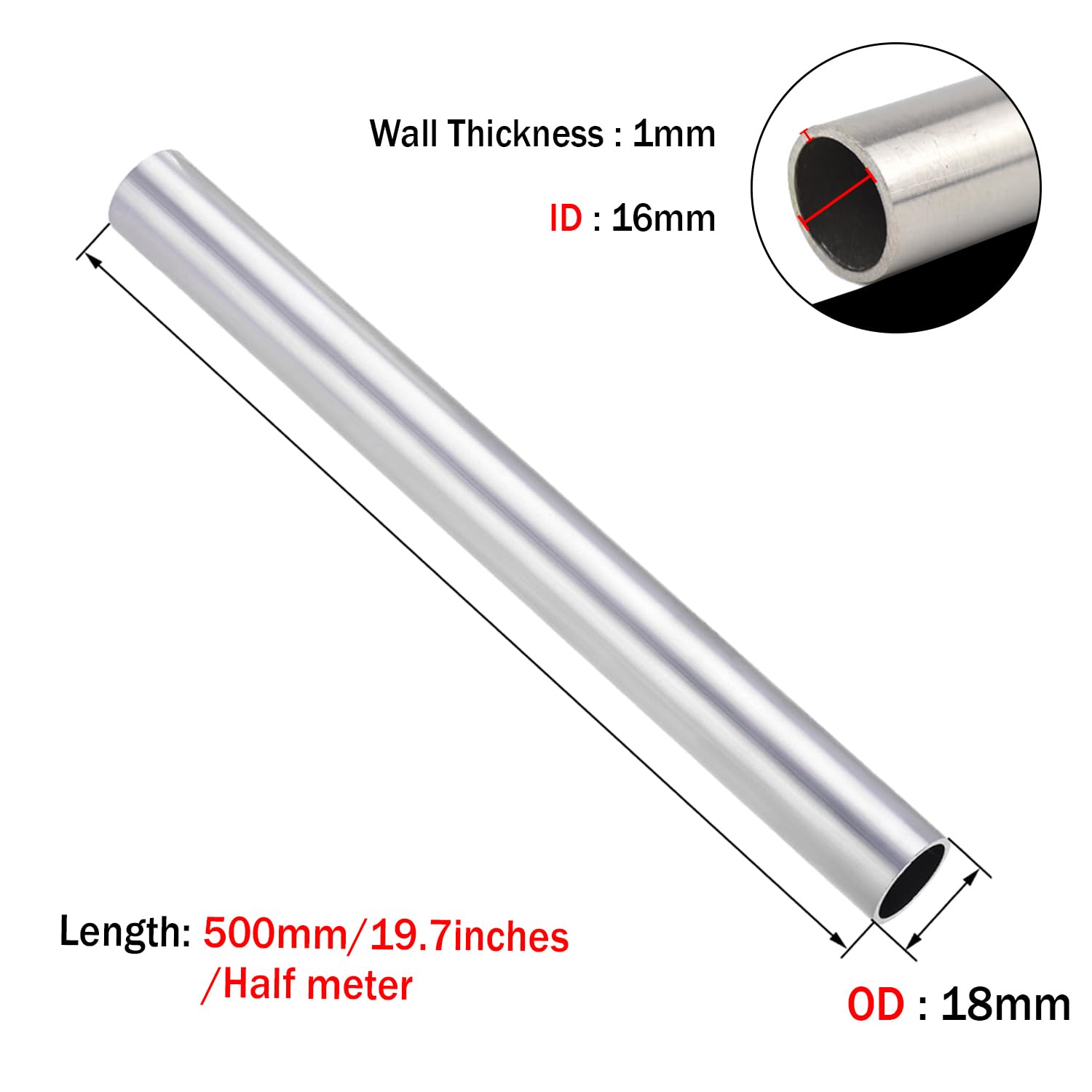 TA2 Tube en titane 1 pièces 500 mm de longueur 1 mm d'épaisseur de paroi demi-mètre haute résistance haute dureté léger équipement industriel tube(OD 16mm)