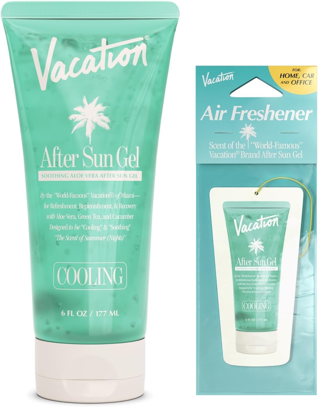 VACATION After Sun Gel & Air Freshener Bundle, Soothing Aloe Vera for Sunburn Relief, Hydrating & Cooling, Non-Sticky Aftersun Care, Alcohol Free, 6 Fl. Oz.