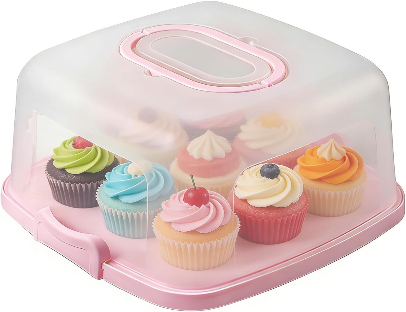Travel Cake Carrier, Secure Handle Lid Design, 32.5x32.5x16.5cm, Cake Transport Container, Dessert Storage Container, Food-Safe Material, For Pie Cupcake Muffin Pastry Bread